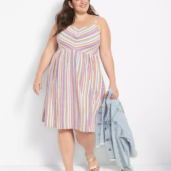 Lane Bryant Sweetheart Neck Rainbow Stripe Fit & Flare Midi Dress Size 18 - Picture 1 of 13